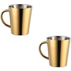 Buyer Star 10 Oz Stainless Steel Double Wall Cups Set of 2, Espresso Coffee Mugs for Men & Women, Camping Cups with Handles, Gold