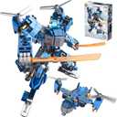 2 in 1 Transforming Mech Robot Building Sets, Mecha Robot City Toy Converts to Transport Plane, for Adults Kids Boys Ages 6+(Blue)