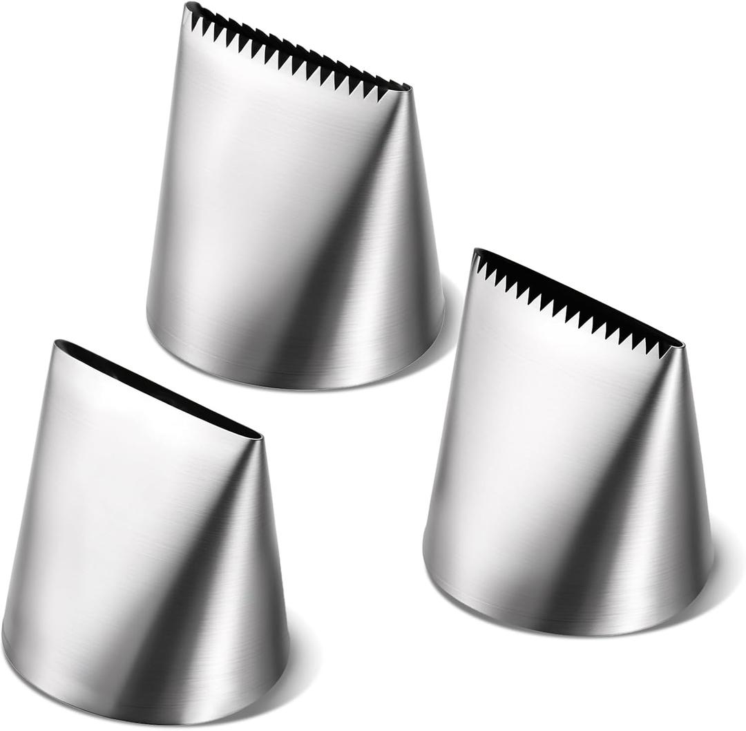 3 PCS Piping Tips Set Large Frosting Piping Kit Stainless Steel Cake Icing Nozzles Tips Decorating Tools Silver Pastry Bags Tips Accessories for Cookie Cupcake Baking Buttercream Supplies