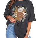 Women’s Oversized Graphic Tees Vintage Casual Drop Shoulder T-Shirt Print Summer Loose Fit Tops Flower04 Darkgrey-M