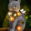Solar Garden Statues Outdoor Decor, 6 LED Cat Flowers Butterfly Figurine Lights, Waterproof for Balcony Patio Porch Lawn Yard Ornament Art - Gift Ideas for Housewarming Gardening Grandma Women