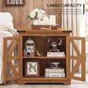 Farmhouse End Table, 24" Large End Tables with Storage, Rustic Square Sofa Beside Table with Glass Barn Door, Wood Side Table Square Nightstand for Living Room, Bedroom, Office (Brown), 24" W x 24" D x 26" H