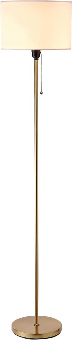 OBright Ted - Drum Shade Standing Lamp, Pull Chain Switch, E26 Socket, Modern Minimalist Design, Simple Floor Lamp for Living Room, Bedroom, Office, Antique Brass