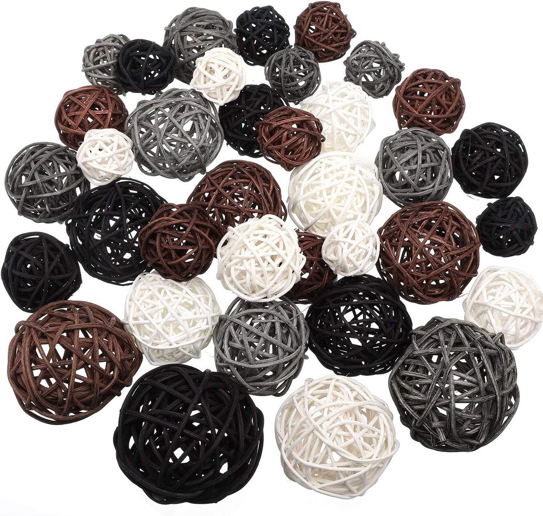 Patelai 36 Pcs Wicker Rattan Balls Decorative Balls for Vase Centerpiece Bowls Orbs Filler for Home Decor,4 Sizes(White, Dark Gray, Brown, Black)