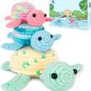 Crochetta Crochet Kit for Beginners, Beginner Crochet Kit for Adults with Step-by-Step Video Tutorials, DIY Crochet Animal Kits Knitting Supplies, 3 Pack Turtle (40%+ Yarn)