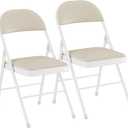 VECELO Folding Chairs Set of 2, Faux Leather Padded, Beige | Folding chairs with comfortable PU leather padded seat, Sturdy metal frame, Space saving design for office dining party