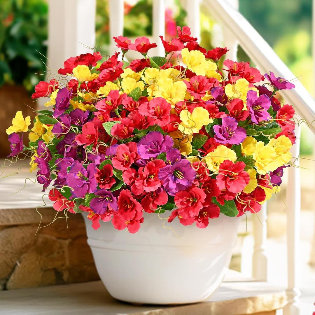 Dolicer 6 Bundles Look Real Artificial Flowers for Outdoors, Realistic Fake Outdoor Flowers, UV Resistant Outdoor Artificial Flowers Silk Faux Flowers for Outdoor Planters Porch Patio Yard Window Box (Yellow+red+purple)