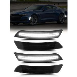 Upgraded LED Side Marker Light Front & Rear Compatible with Chevy Camaro 2016-2023 Fender Sidemarkers, Turn Signal Lamp, Smoked Lens White LED 4PCS