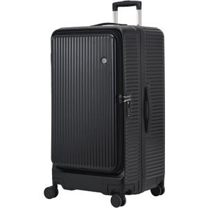29 Inch Aluminum Checked Luggage with Side Opening Zipper, 40 * 37 * 77cm, 113L, Lightweight Hardshell ABS+PC Suitcase with TSA Lock, 360 Universal Wheels, Black