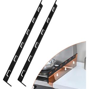 Stove Gap Covers, 25.6" Long & 0.4" Wide Stove Counter Side Gap Guards, Oven Gap Filler with Aluminum, Heat Resistant and Easy to Clean, Range Trim Kit, Left and Right 2 PCS(Black)