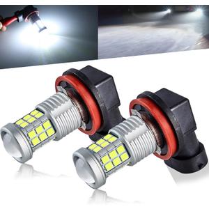 Super Bright 3000lm H8 H11 LED Fog Lights Bulbs DRL High Power 3030 Chips with Projector Lens Replacement for Cars Trucks, 6000K Xenon White