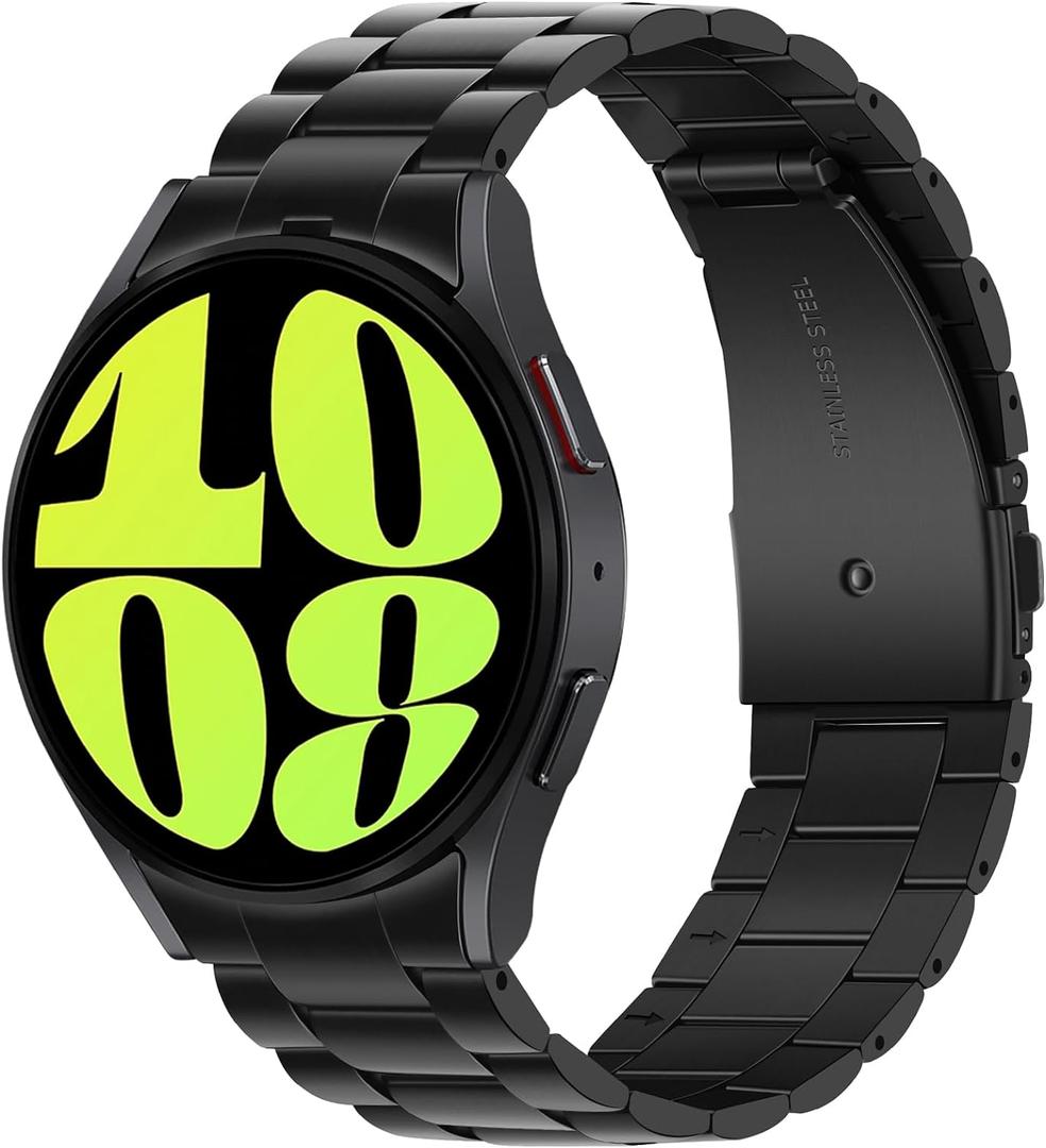 Anlinser No Gap Bands Compatible with Samsung Galaxy Watch 7/6/5/4/FE Band 44mm 40mm/Watch 6 Classic Band 47mm 43mm/Watch 5 Pro 45mm/Watch 4 Classic, 20mm Metal Strap for Women Men, Black