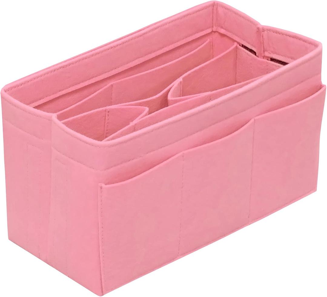 DailyPlus Purse Organizer Insert Felt Bag Organizer Handbag Organizer Insert Bag In Bag Organizer for Tote Purse Bag 14 Pockets Pink Medium