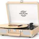 VINYLSLINK Bluetooth Vinyl Record Player with Treble & Bass Adjustment, Vintage Portable Turntable Suitcase with Built-in Speakers, 3-Speed Belt Drive (33/45/78 RPM), Auto Stop, RCA/AUX/Headphone Jack (Khaki)