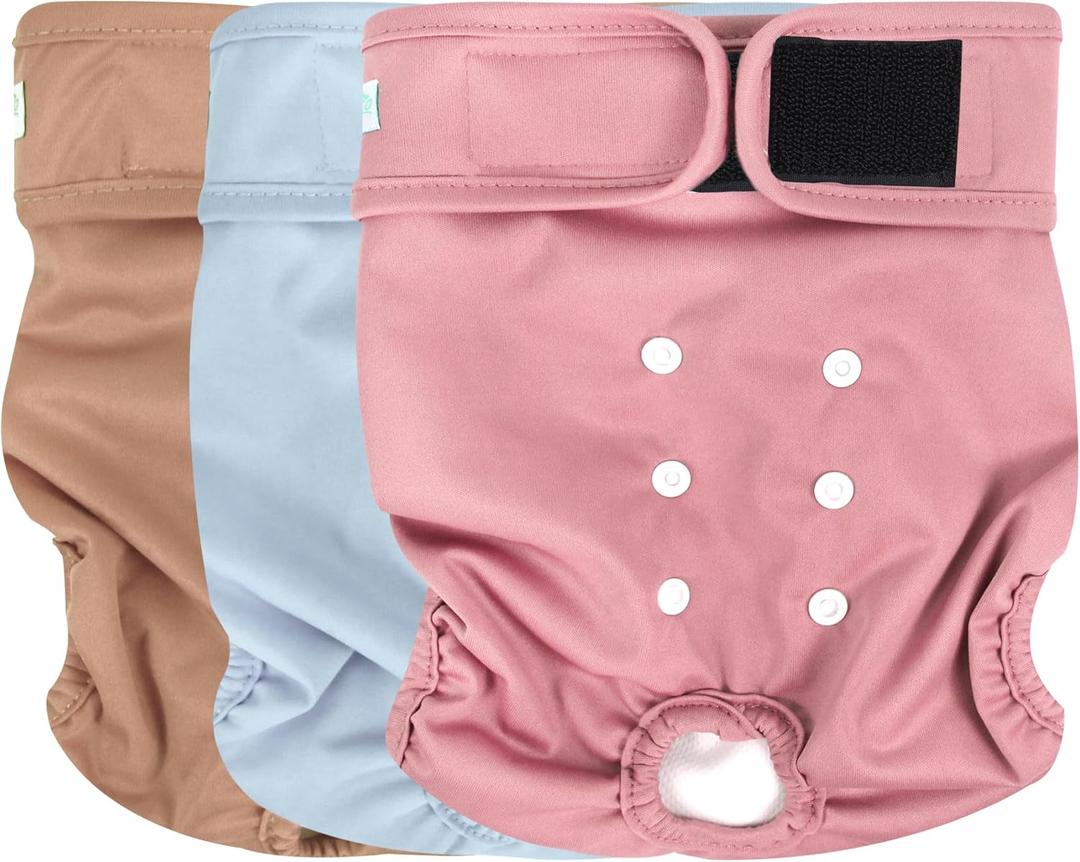 wegreeco Washable Female Dog Diapers Highly Absorbent Reusable Diapers for Dog in Heat Dog Period, 3 Pack (Large (Large (15"-17" Waist), Champagne Colour)