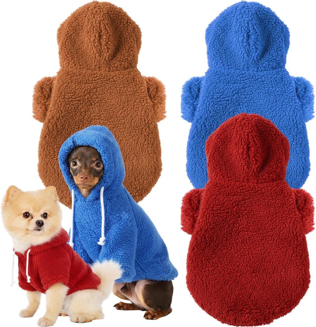 Reginary 3 Pcs Winter Fuzzy Dog Sweaters Girl Boy Dog Hoodies Puppy Hooded Sweatshirts, Warm Soft Fall Cold Comfort Pet Clothes Pet Coats for Small to Large(M)