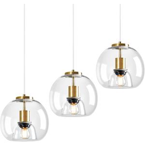 Clear Glass Pendant Lights Kitchen Island 3 Pack 7.87" Glass Globe Pendant Light Gold Hanging Light Fixture Modern Pendant Lighting for Kitchen Island Bedroom Dining Room