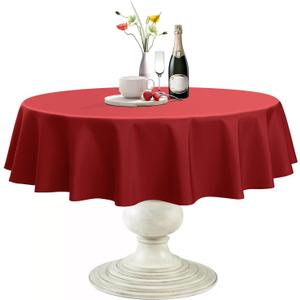Softalker Round Tablecloth, Waterproof & Stain Resistant Table Cloth Wrinkle Free Fabric Washable 210GSM Polyester Table Cover for Dining/Party/Outdoor - 48 inch,Red
