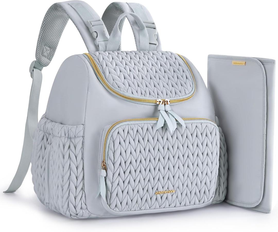 mommore Diaper Bag Small Diaper Backpack Stylish Toddler Baby Mini Maternity Bags Travel Backpacks with Insulated Pockets, Changing Pad, Stroller Straps