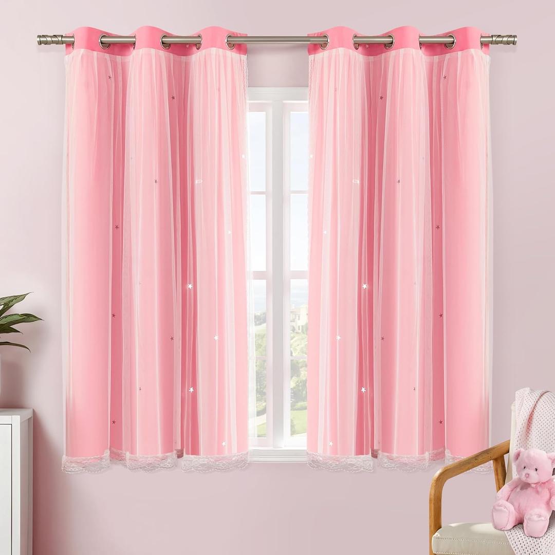 XiDi Pink Curtains for Bedroom, Girls Room Blackout Curtains, Kids Room Darkening Curtains, Hot Pink Decor, 1 Panel (34"W x 54"L (Pack of 1))
