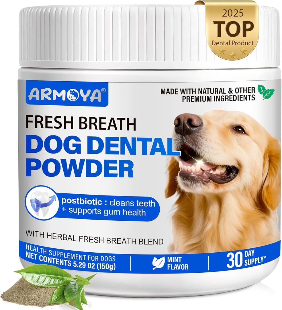 Dog Teeth Cleaning Powder - Dental Powder for Dogs Teeth - Plaque Removal - Supports Gum Health - Tartar Remover with Natural Herb Blend and Postbiotics 30 Day Supply - Mint Flavor (5.29 Ounce (Pack of 1))