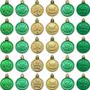 St. Patrick's Day Ornaments Set - 30 Pcs Shamrock & Top Hat Decorations with Pre-Attached Hanging Strings for Easy Setup - Green & Gold Holiday Decor (Round Shamrocks)