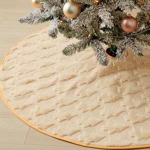 Halloscume Christmas Tree Skirt 31 Inches Fur 3D Jacquard Plush Christmas Tree Skirt Vintage Holiday Decoration Mat for Home Party Holiday Indoor Outdoor Decoration