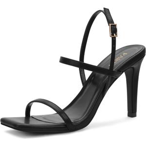 Women's Strappy High Heeled Sandals Open Toe Ankle Strap heels Comfy Weddings Shoes (8.5, Black Pu)
