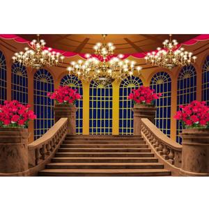 Baocicco 7x5ft Retro Medieval Palace Backdrop for Wedding Domed Windows Stairway Chandelier Red Floral Photography Background Wedding Photoshoot Bride to Be Party Photographer Studio Props