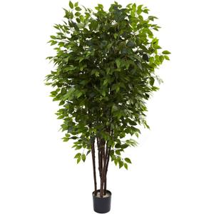 Nearly Natural 6.5FT Artificial Deluxe Ficus Tree for Indoor Home Dcor, Large Fake Plant with Black Nursery Planter, Faux Ficus Tree
