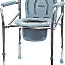 Commode Chair with Armrest Backrest Height Adjustable, Portable Toilet Chair with 29x15cm Bucket, Shower Bath Aid Stool for Elderly Disabled 150kg Weight Capacity