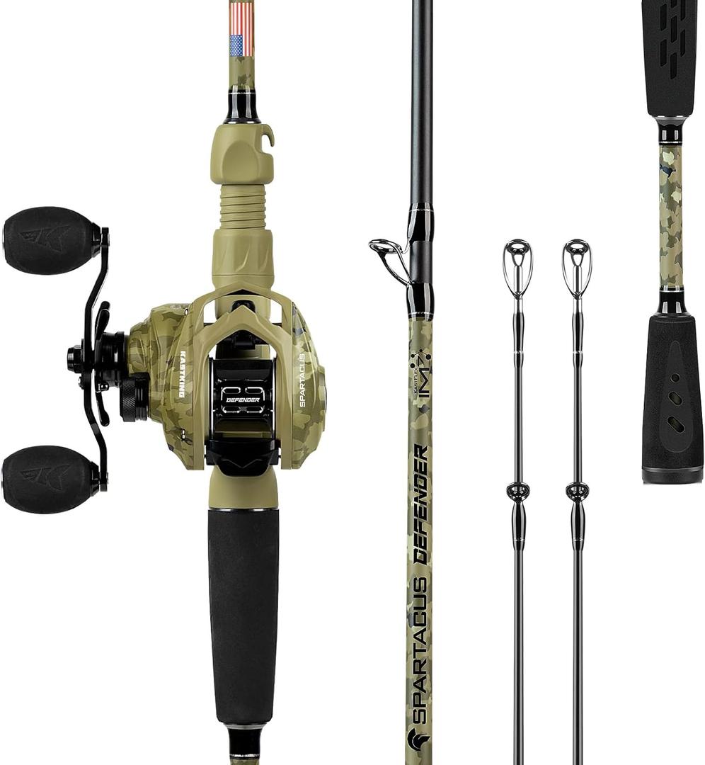KastKing Spartacus Defender Twin-Tip Fishing Rod and Reel Combo, Left Reel, 7'0"- MH Rod (Left Reel, 7'0"- MH Rod(2pcs+ Extra Tip))
