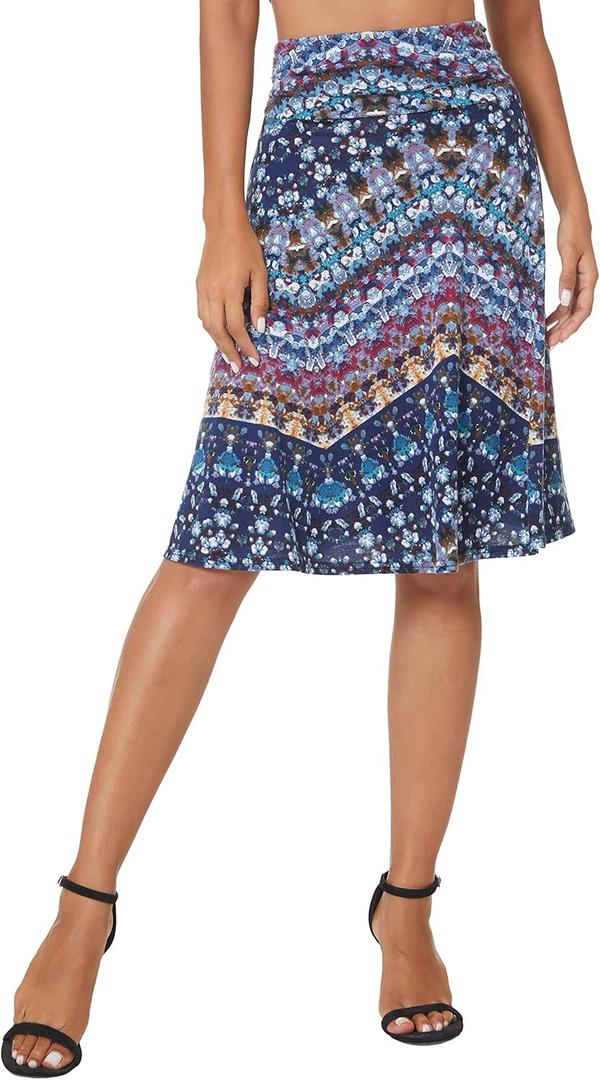 Urban CoCo Women's Ruched High Waist Knee Length Jersey A-Line Stretchy Flared Casual Skirt (Medium, #15)