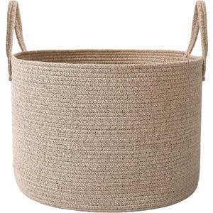 JMvicyroam 65L Extra Large Blanket Basket for Living Room - Woven Cotton Rope Laundry Hamper with Reinforced Handles - Storage Bin for Pillows, Comforters & Toys - Machine Washable,Oatmeal
