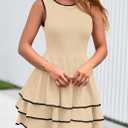 PRETTYGARDEN Women's 2026 Summer Sundresses Casual Elegant Sleeveless Flowy Tiered Ruffle A Line Mini Graduation Party Dress (Beige, M)