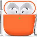 Ljusmicker for AirPods 4 Case 2024 with Cleaner Kit,Soft Silicone Protective Cover for Apple AirPods 4th Generation Cases for Women Men,AirPod 4 Case Accessories with Keychain-Orange