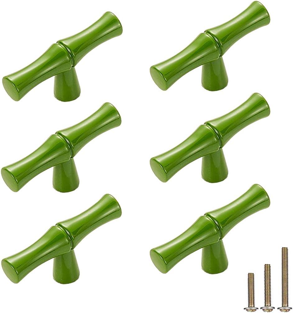 6Pcs Bamboo Shape Solid Zinc Alloy Cabinet Knobs Handle pulls, Dresser Drawer Cabinet Cupboard Closet Door Pull Decorative Furniture Accessories Knobs (Single Hole, Green)