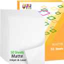 QYH Printable Vinyl Sticker Paper for Inkjet & Laser Printer - Matte White Waterproof, 50 Sheets Vivid Colors, Compatible with Cricut, Silhouette, Ideal for Small Business & DIY- 8.5"x11"