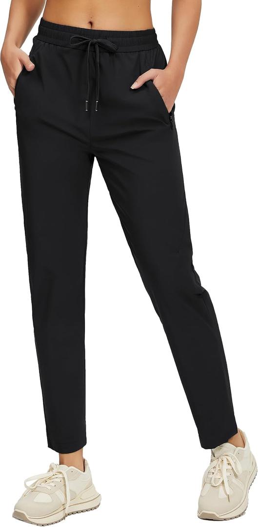 Womens Athletic Pants Lightweight Quick Dry Jogging Pants with Pockets for Lounge, Workout, Hikking, Golf, Travel (X-Large, Black)