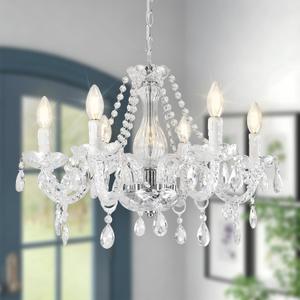 6-Light Crystal Chandelier, DIY Modern Contemporary Small Chandelier Light Fixture for Dining Room Over Table, Foyer, Entryway