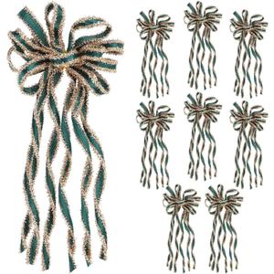 SY Super Bang 8 Pcs Green/Gold Velvet Christmas Bows for Christmas Tree Decorations Door Wreath Garland Bow Ornaments, for Gift Wrapping Wedding Home Holiday Party Decor.