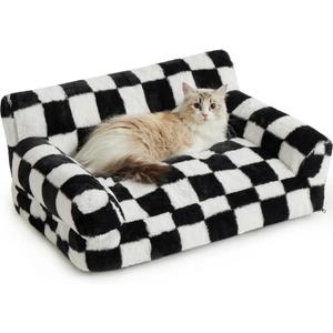 BFPETHOME Cat Couch & Dog Couch Bed, Pet Sofa for Small Pet, Cute Cat Sofa, Checkered Dog Bed with Washable Cover (Black&White) (26.0"L x 19.0"W x 13"Th)