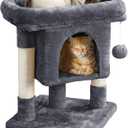Yaheetech 23.5in Cat Tree Sturdy & Stable, Space-Saving 3-Level Cat Tower with Plush Perch, Condo, Sisal Scratching Posts & Dangling Ball, Perfect for Apartments, Dark Gray