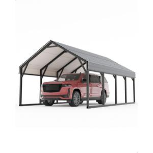 GarveeLife 12x20 ft Metal Carport, Reinforced Frame and Steel Roof for All-Weather Use, Permanent Shelter for Bass Boats, Full-Sized Pickup Trucks, and Tractors
