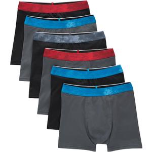 Hanes Boys' Big Performance Tween Boxer Brief Pack, X-Temp Mesh Stretch Underwear, Black, 6-Pack (Large)