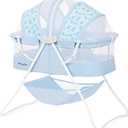 Dream On Me Karley Bassinet in Light Blue, Lightweight Portable Baby Bassinet, Quick Fold and Easy to Carry, Adjustable Double Canopy, Indoor and Outdoor Bassinet with Large Storage Basket.