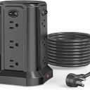 Power Strip Tower Surge Protector, EyGde Electric Charging Station, 12 AC Outlets with 4 Individual ON/Off Switches, Flat Plug 6ft Long Extension Cord with 5 USB Ports (1 USB-A Quick Charge, 4 USB-A)