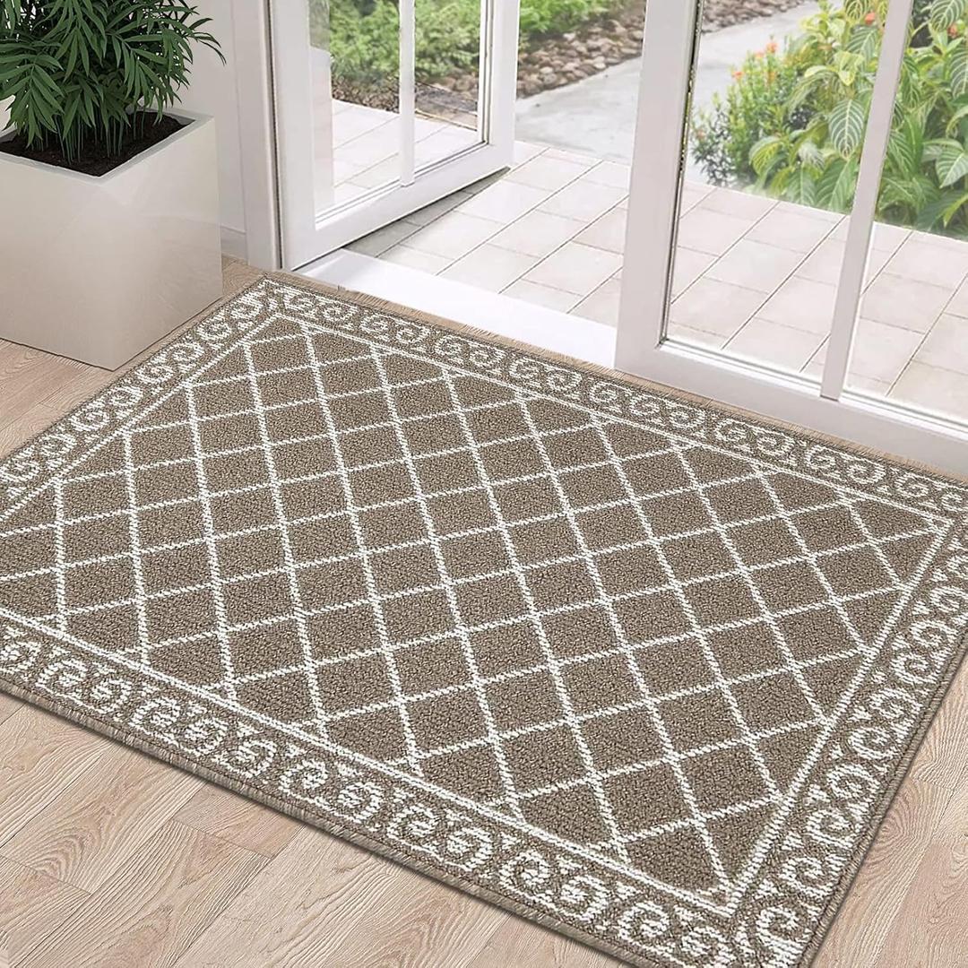 HEBE Indoor Door Mat 32"x48" Non Slip Front Door Welcome Mats Washable Shoe Mats Dirt Trapper for Entryway Low Profile Kitchen Carpet for Entrance Hallways Entrance Mat for Dogs (Coffee)