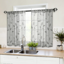 HOMEIDEAS Grey Kitchen Sheer Tier Curtains Leaf Embroidered, 30x36
