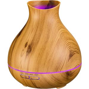 BZseed Aromatherapy Essential Oil Diffuser 550ml 12 Hours Wood Grain Aroma Diffuser with Timer Cool Mist Humidifier for Large Room, Home, Baby Bedroom, Waterless Auto Shut-off,7 Colors Lights Changing (Brown)